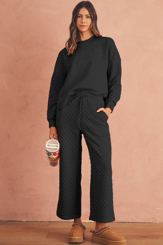 Black Checkered Pullover and Pants Set