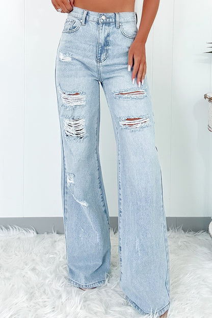 Beau Blue Distressed Wide Leg Jeans