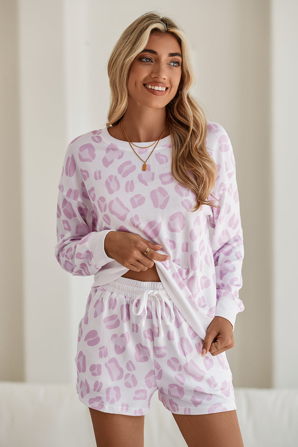 Pink Leopard Print Pajama Set