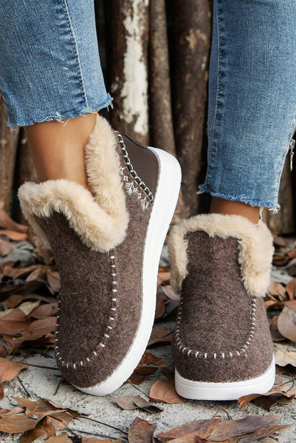 Coffee Suede Plush Lined Ankle Boots