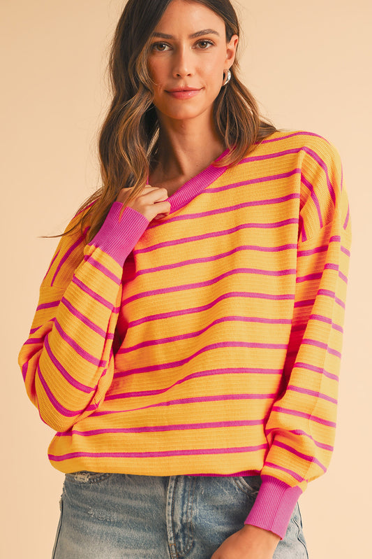 Striped Round Neck Drop Shoulder Sweater