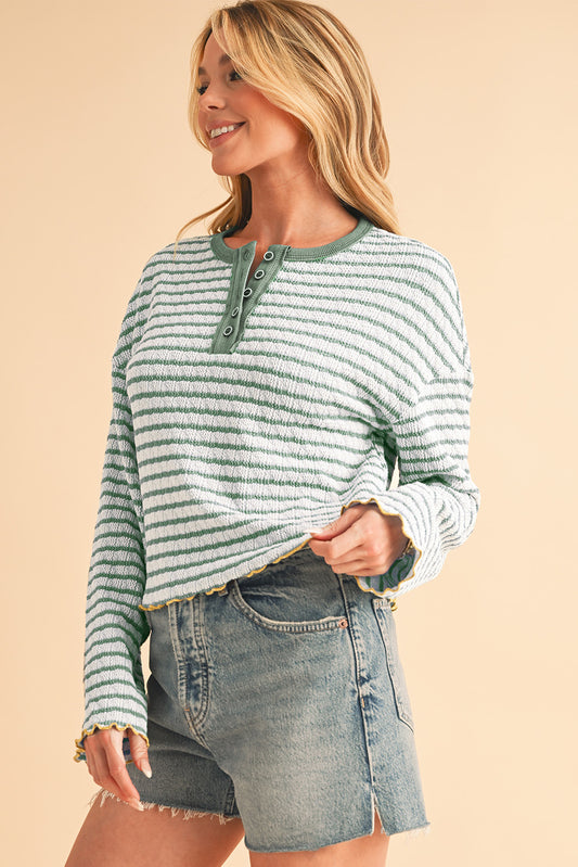 Green Striped Henley Top