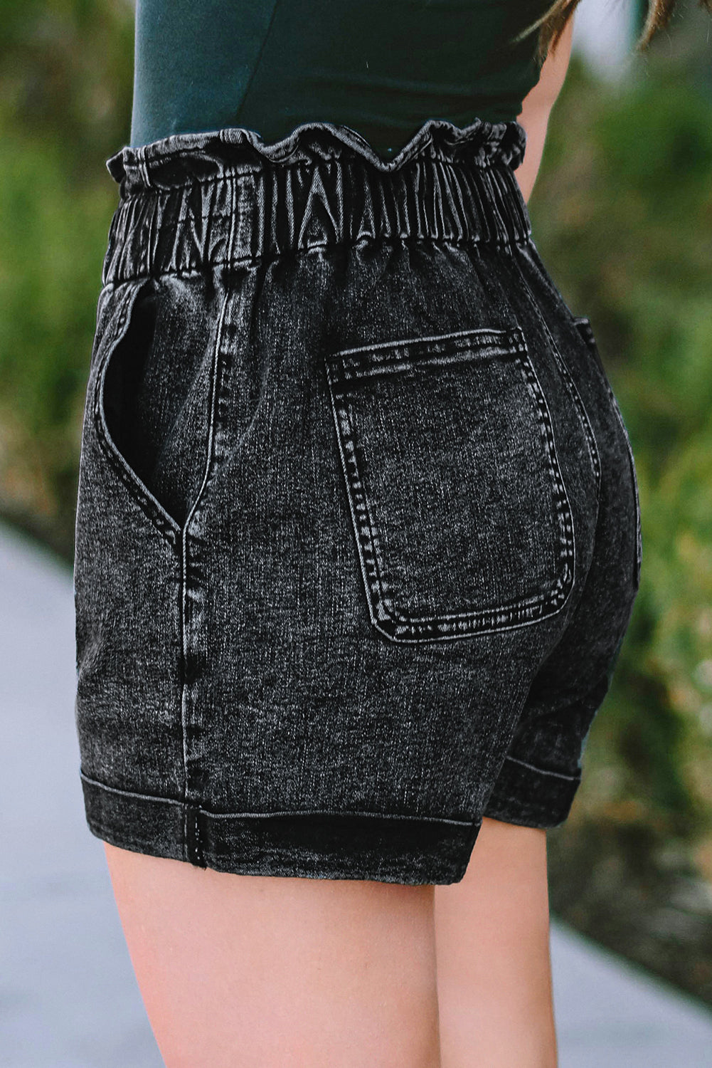 Vintage Washed Frilled High Waist Denim Shorts