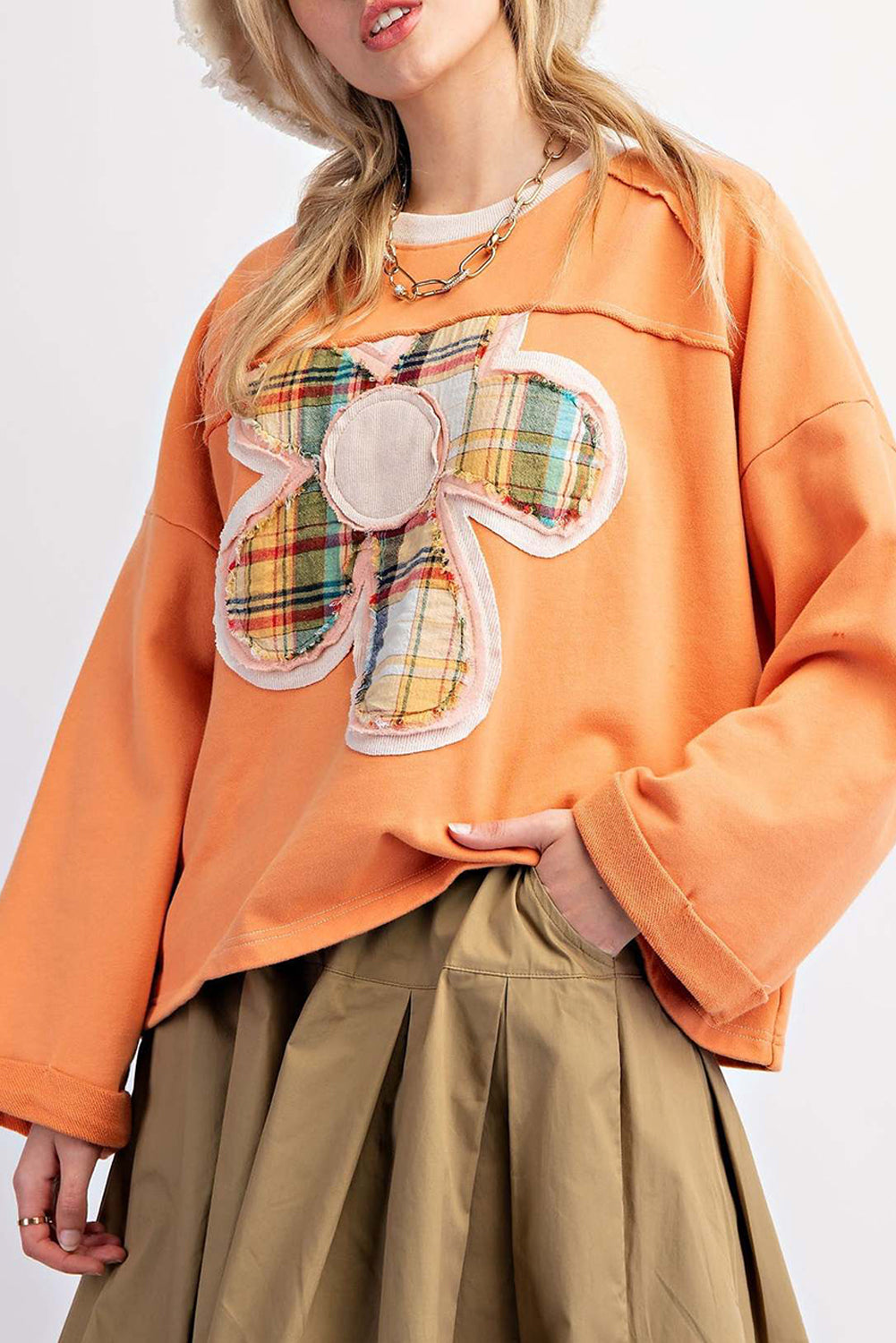 Orange Flower Patched Sweatshirt