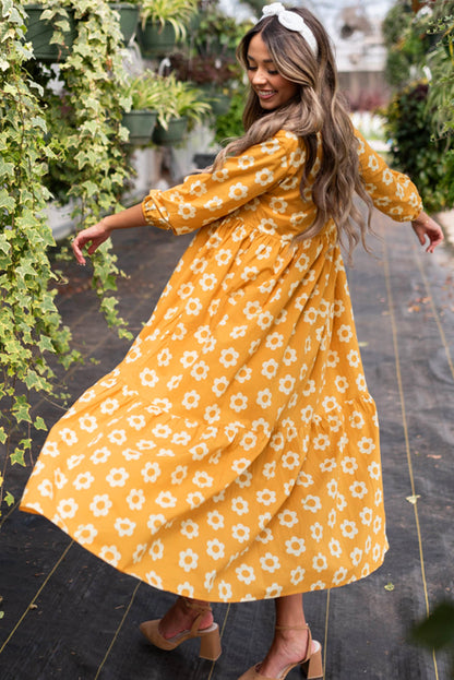 Yellow Flower Print Maxi Dress