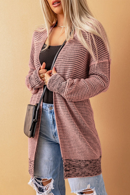 Pink Casual Knit Long Cardigan