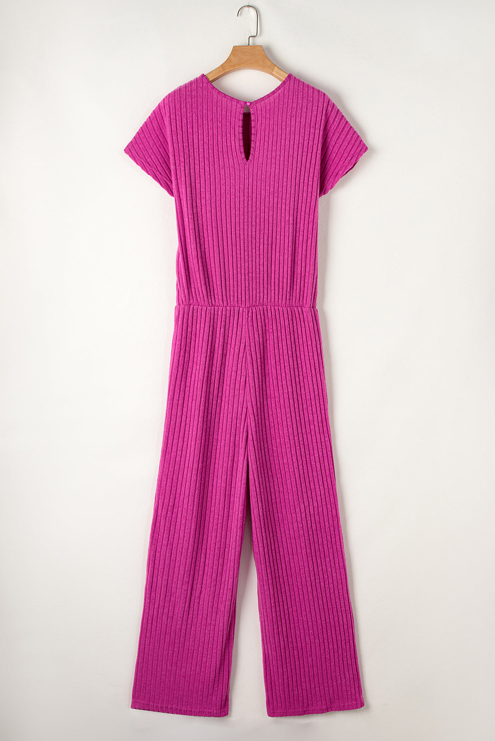 Ribbed Short Sleeve Wide Leg Jumpsuit