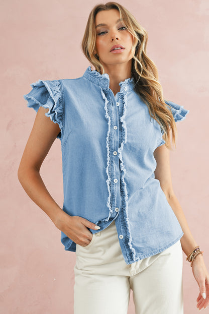 Beau Blue Frayed Denim Top