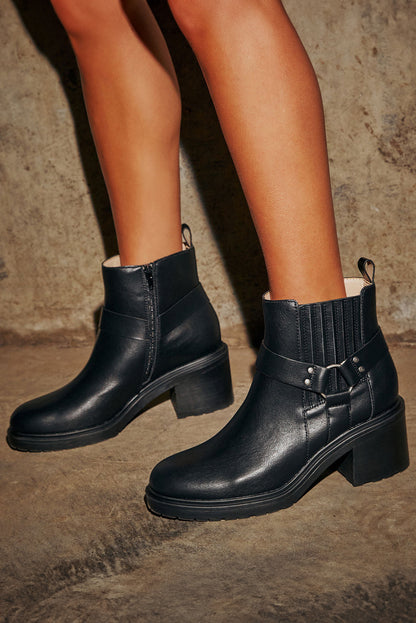 Black Faux Leather Ankle Boots