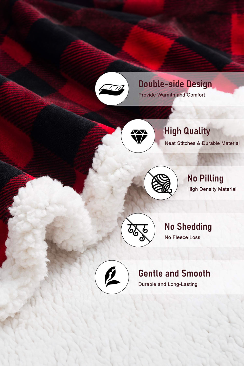 Fiery Red Plaid Print Sherpa Throw Blanket