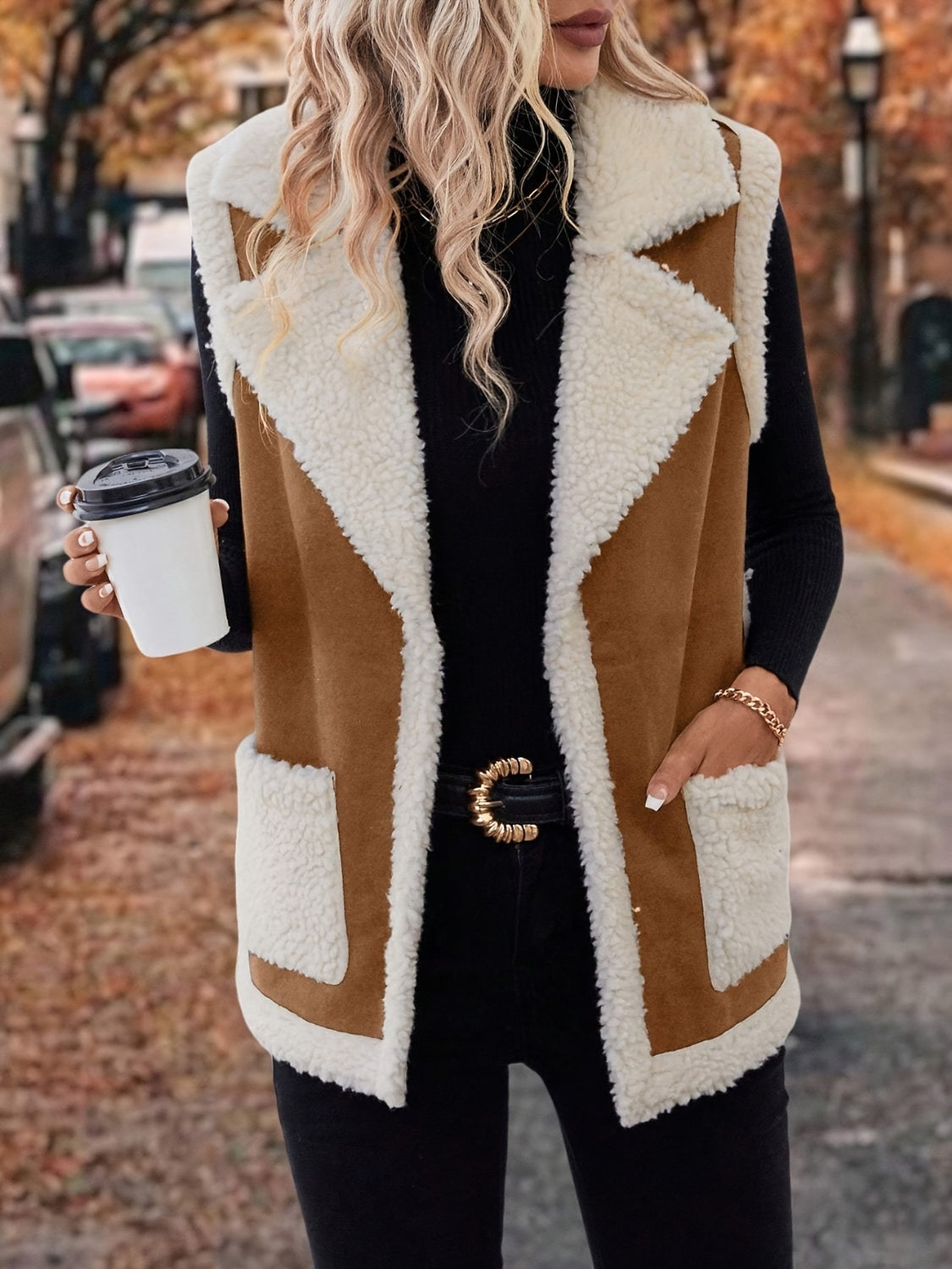 Open Front Sherpa Vest Coat