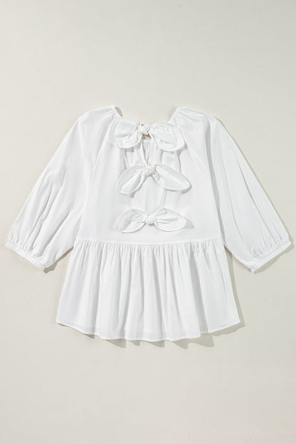 White Bow Knot Loose Fit Blouse