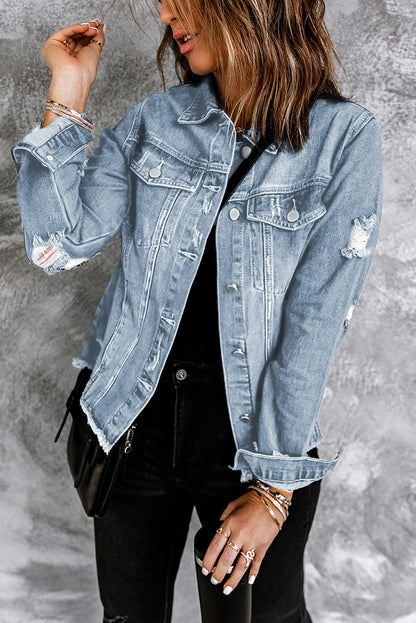 Light Blue Distressed Denim Jacket