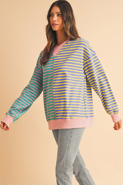 Sky Blue Striped Oversize Sweatshirt