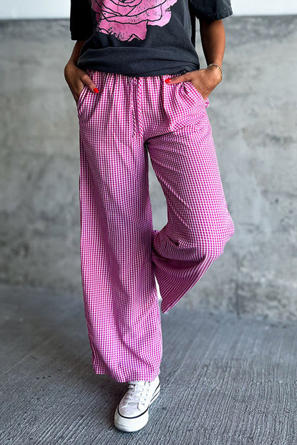 Pink Plaid Casual Pants