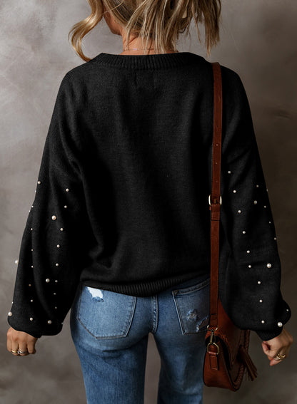 Black Pearl Drop Shoulder Sweater