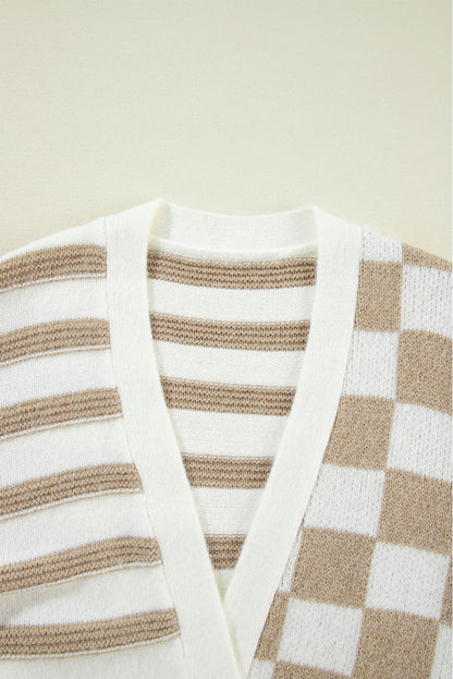 Beige Striped Knitted Cardigan