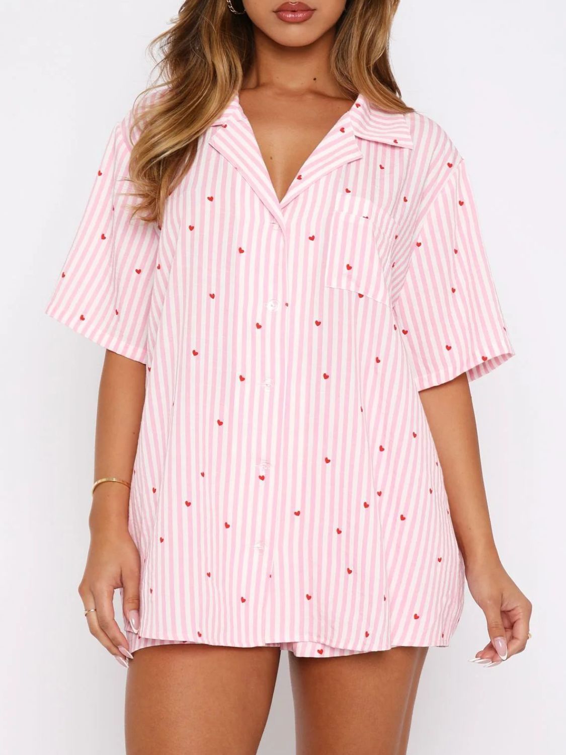 Collared Neck Short Sleeve Top and Shorts Set