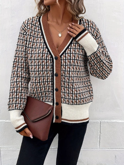 Plaid V-Neck Cardigan