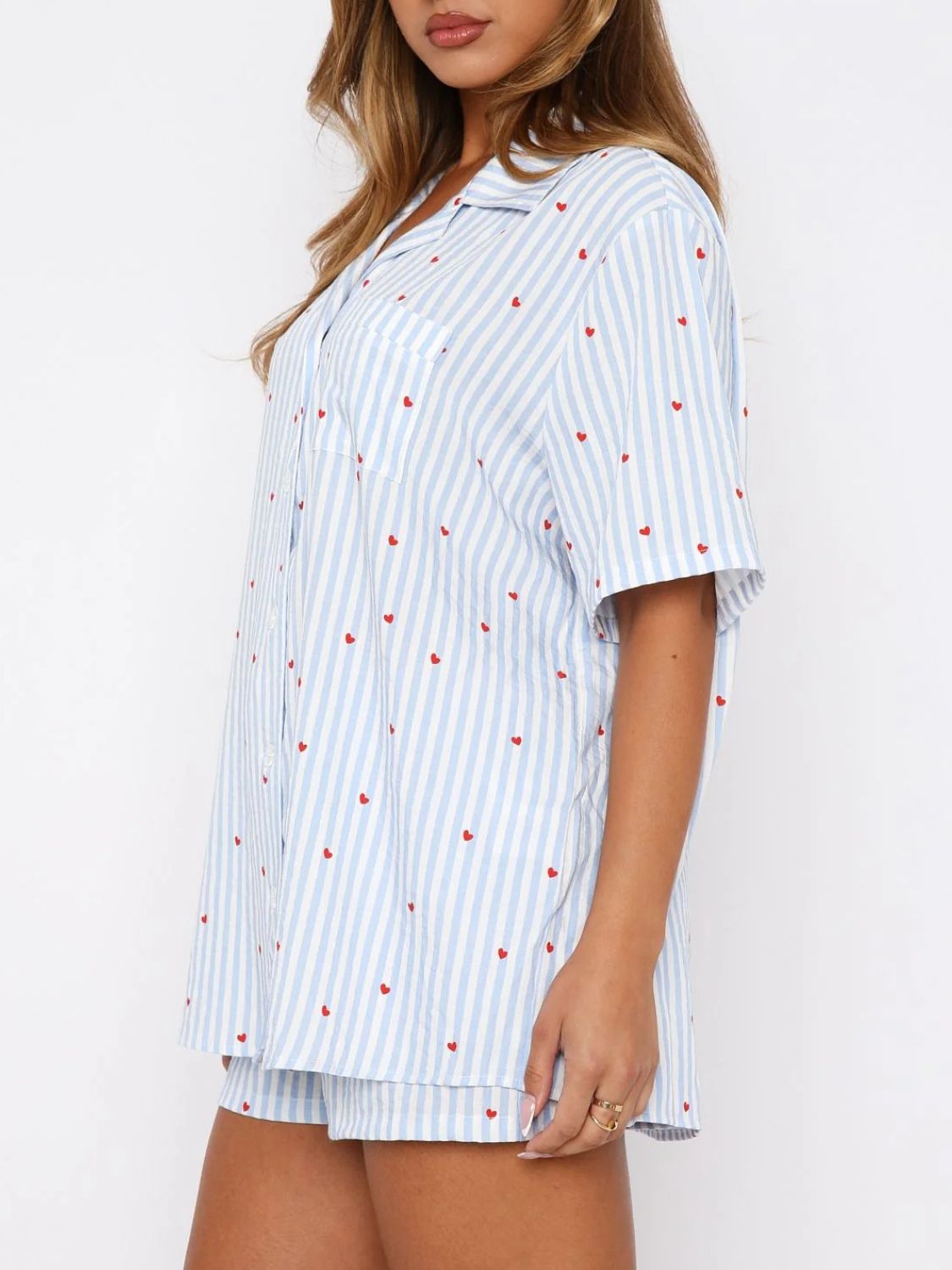 Collared Neck Short Sleeve Top and Shorts Set