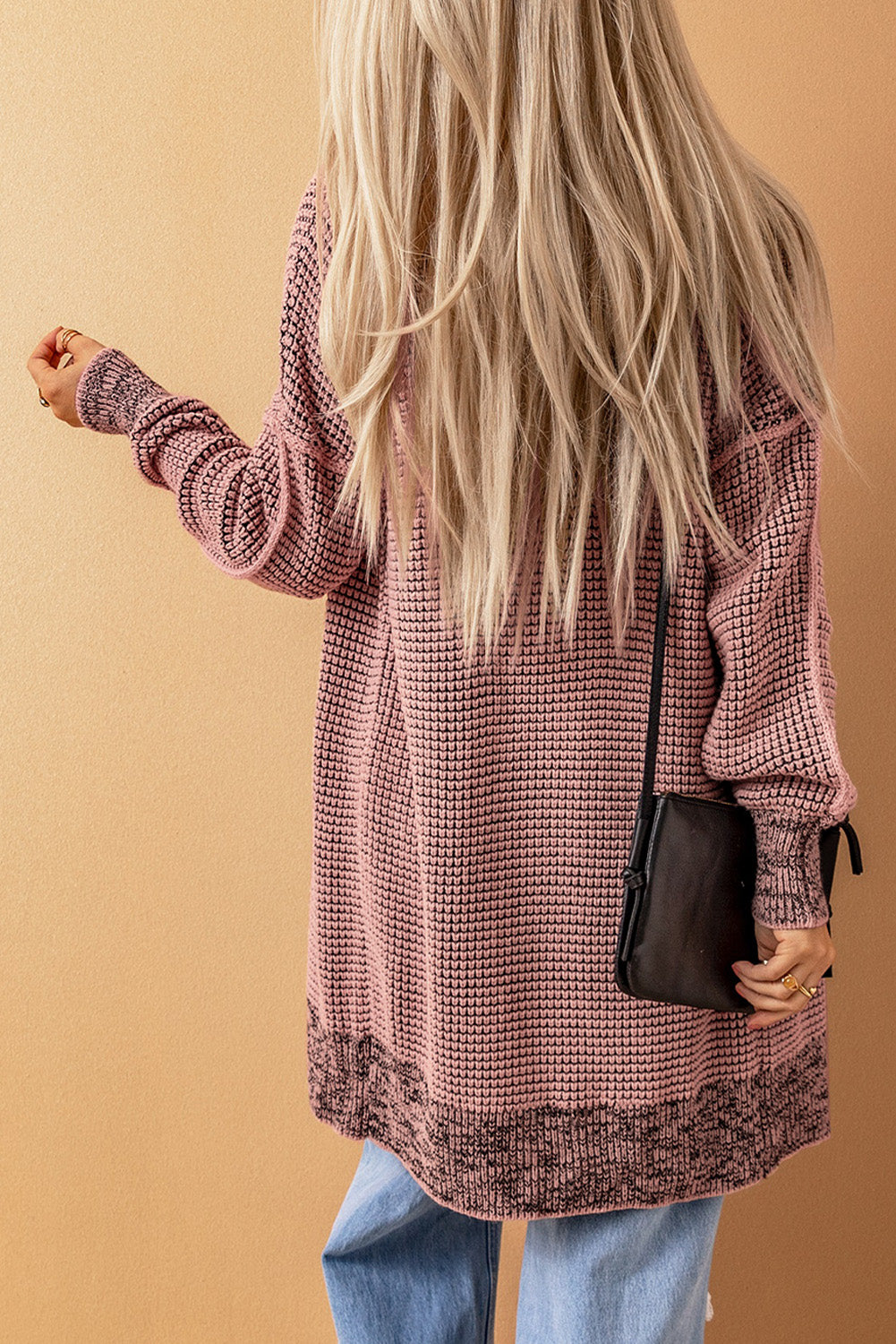 Pink Casual Knit Long Cardigan