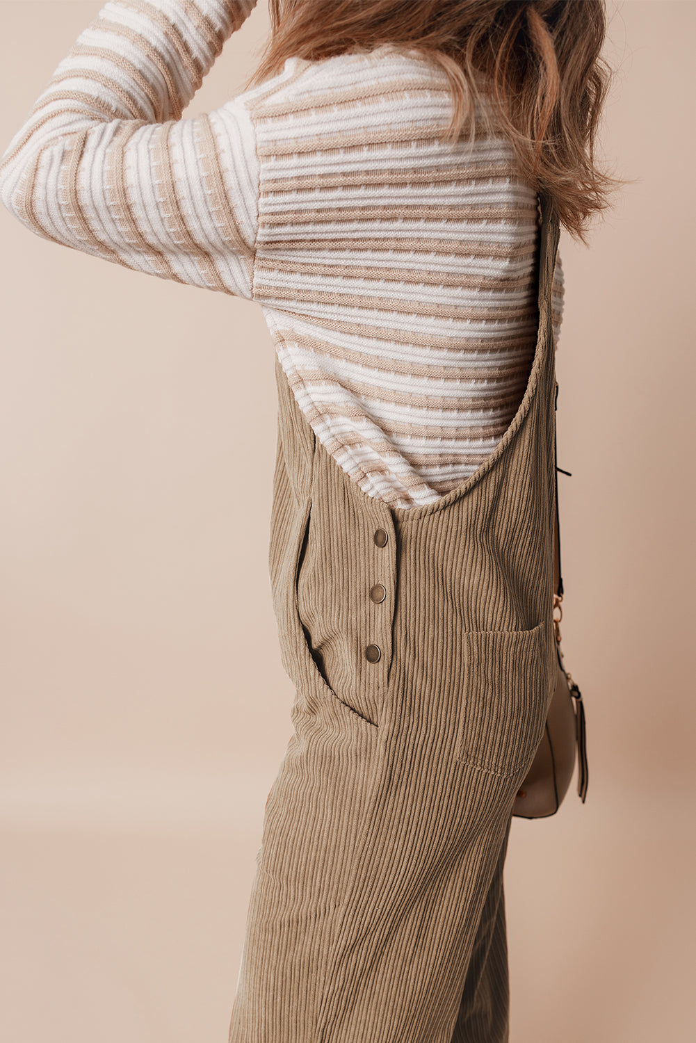 Beige Loose Fit Corduroy Overalls