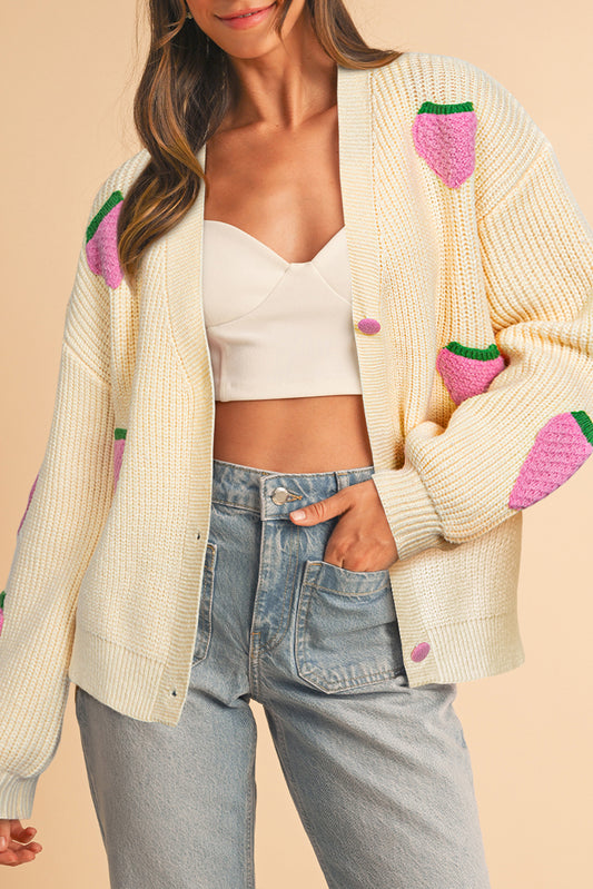 Beige Strawberry Knit Cardigan