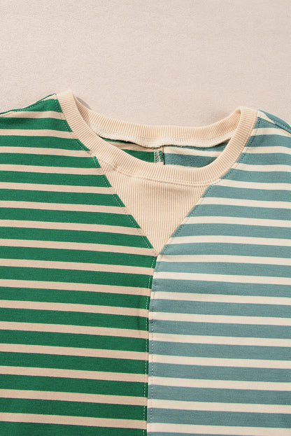 Green Striped Oversized Sweatshirt