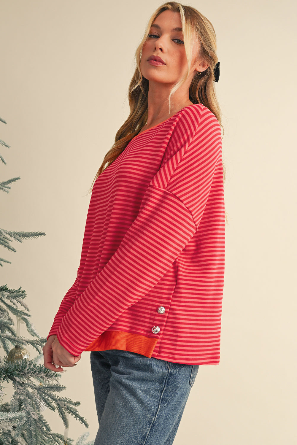 Tomato Red Striped Top