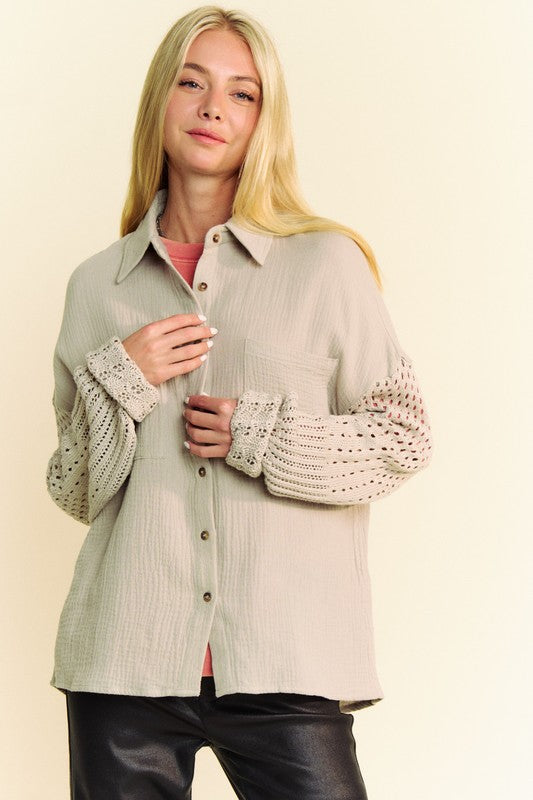 Davi & Dani Crochet Sleeve Shirt