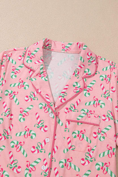 Pink Christmas Print Pajama Set