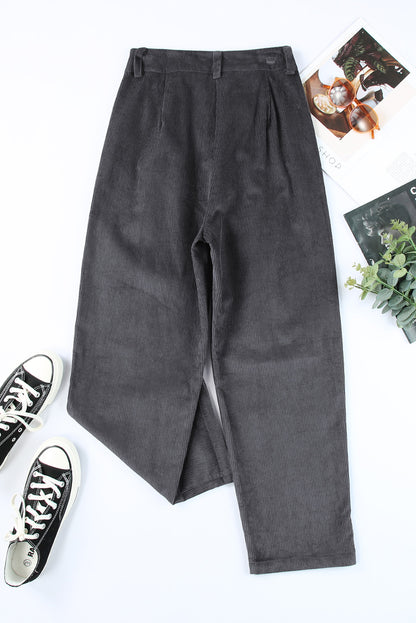 Grey Corduroy Wide Leg Pants