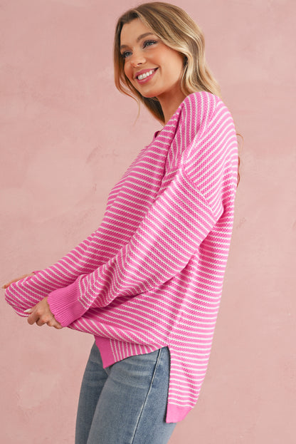 Pink Striped Knitted Sweater