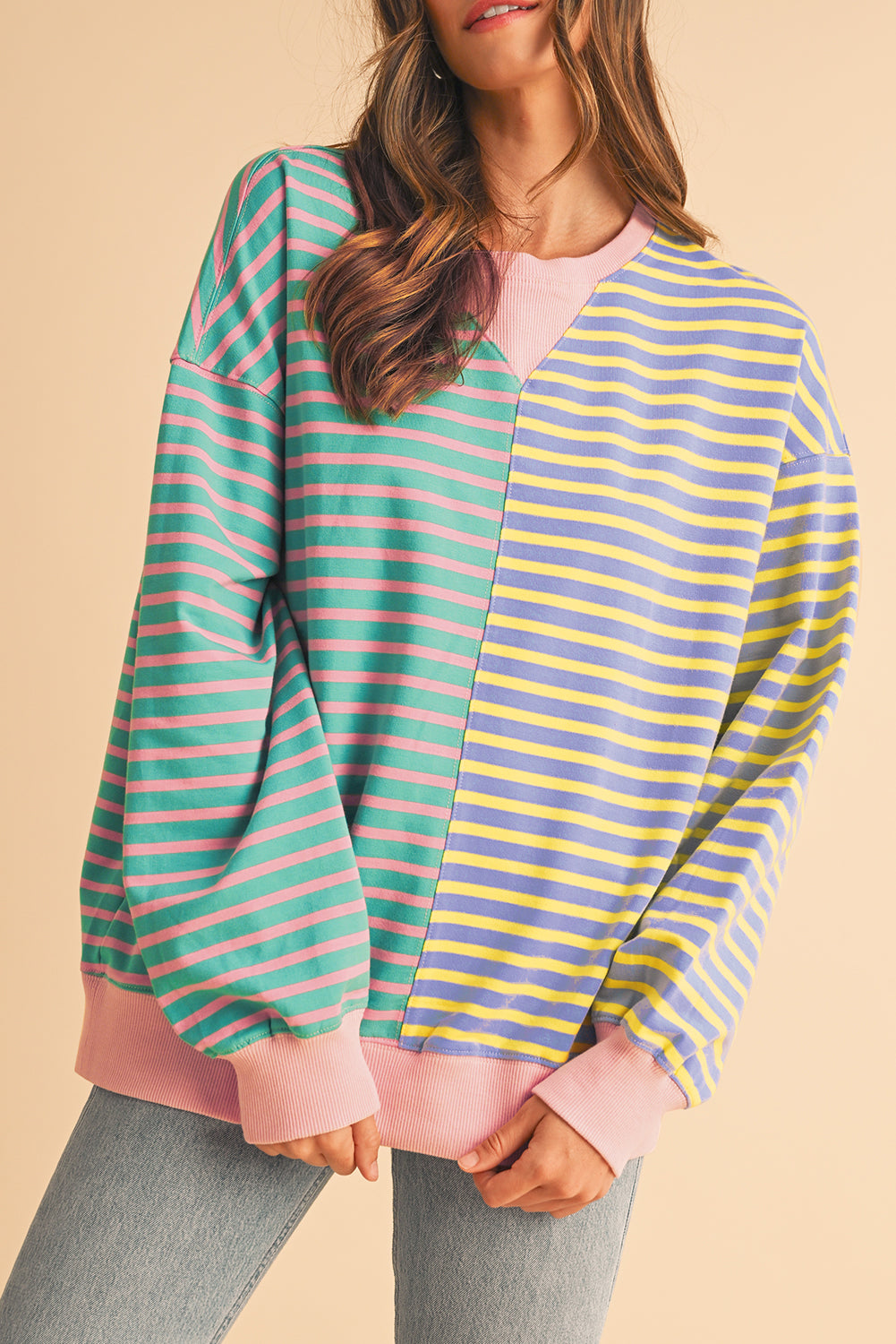 Sky Blue Striped Oversize Sweatshirt