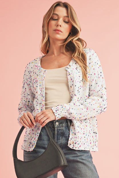 White Confetti Knit Cropped Cardigan