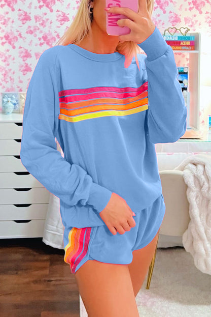 Beau Blue Striped Pullover and Shorts Set