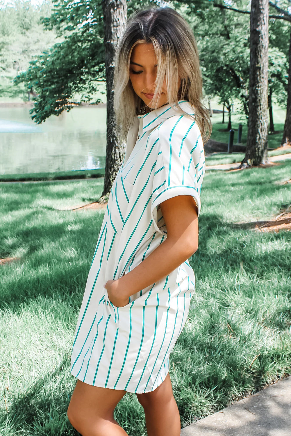 Mint Green Striped Mini Dress