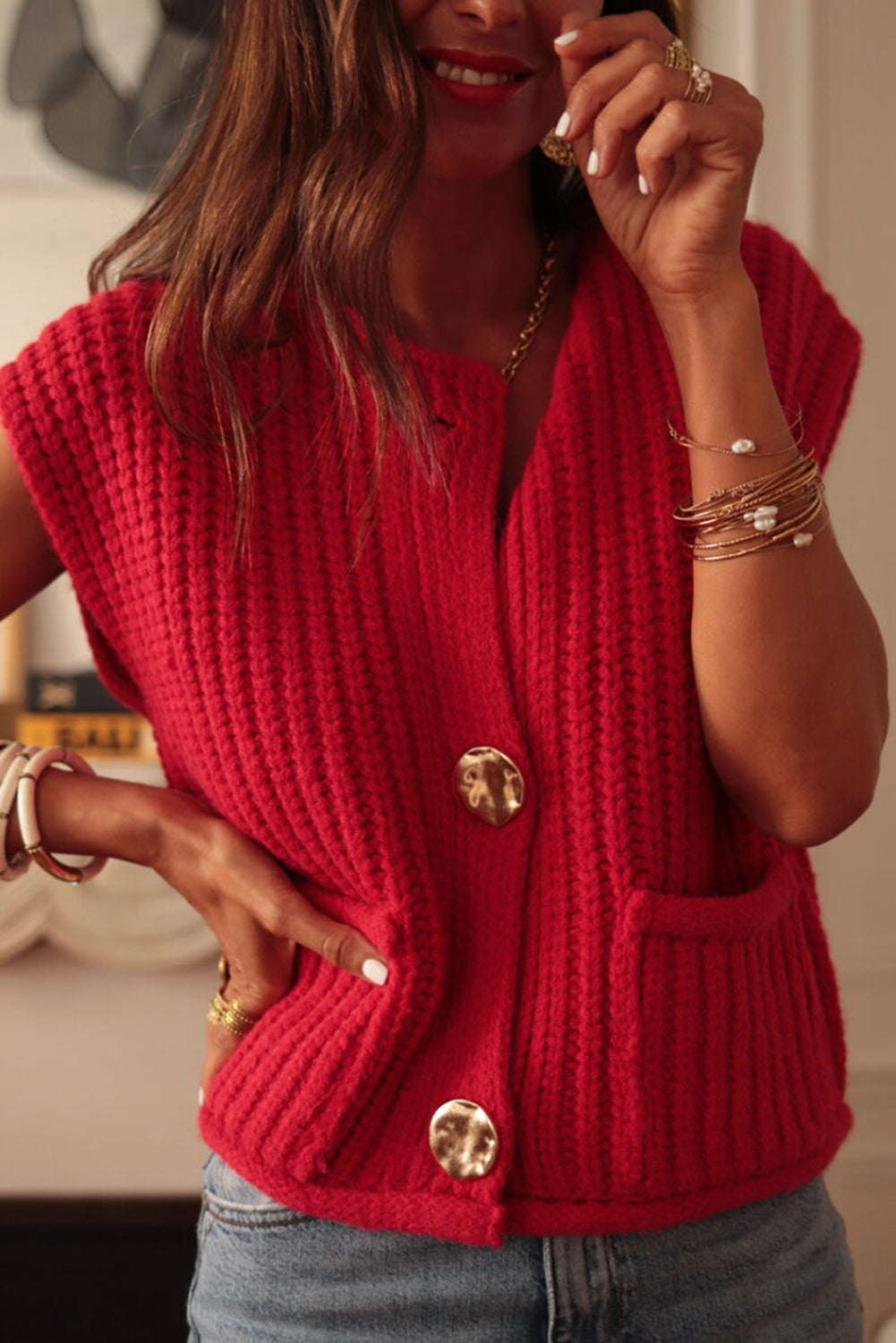 Fiery Red Knit Sweater Vest