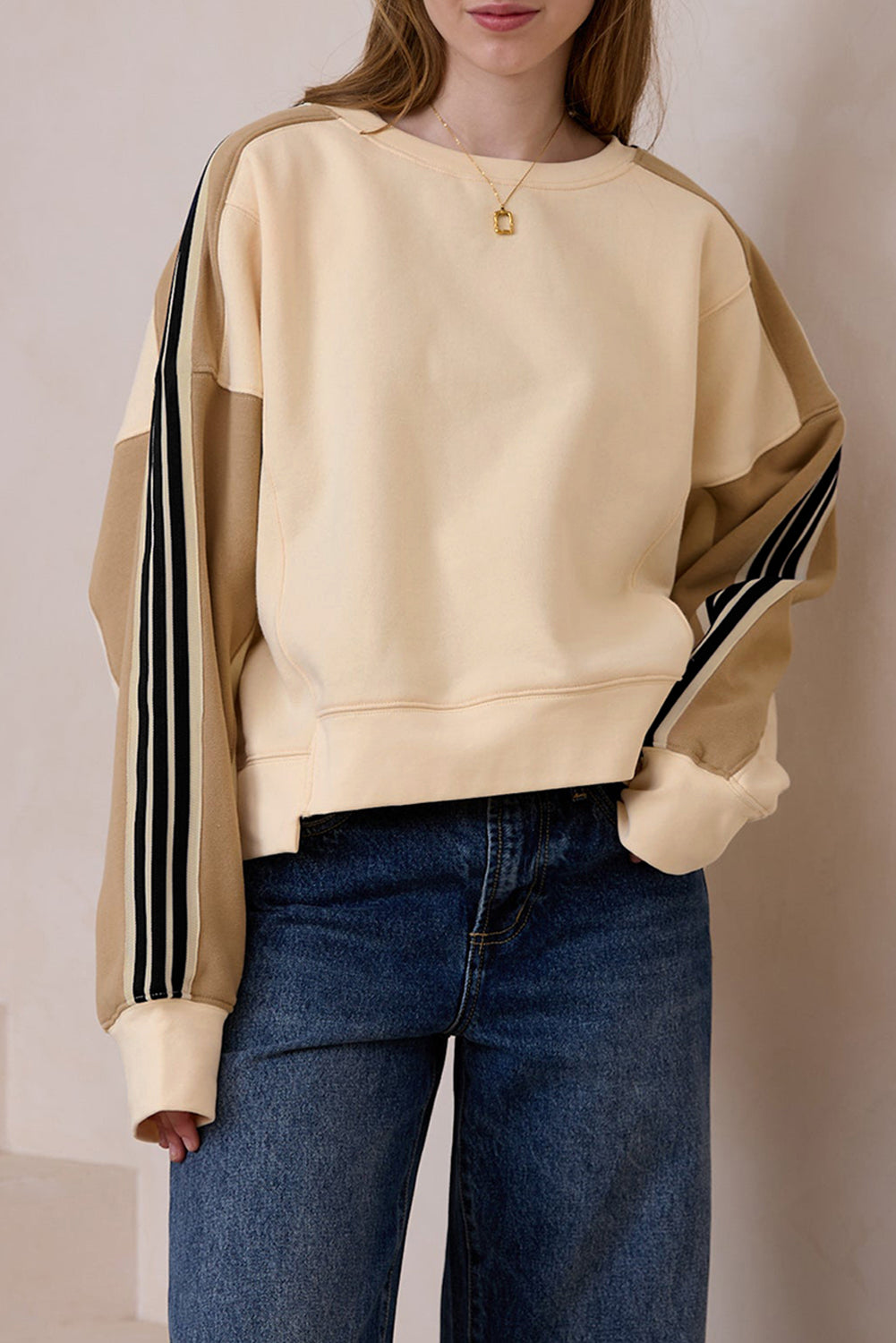 Beige Striped Sweatshirt