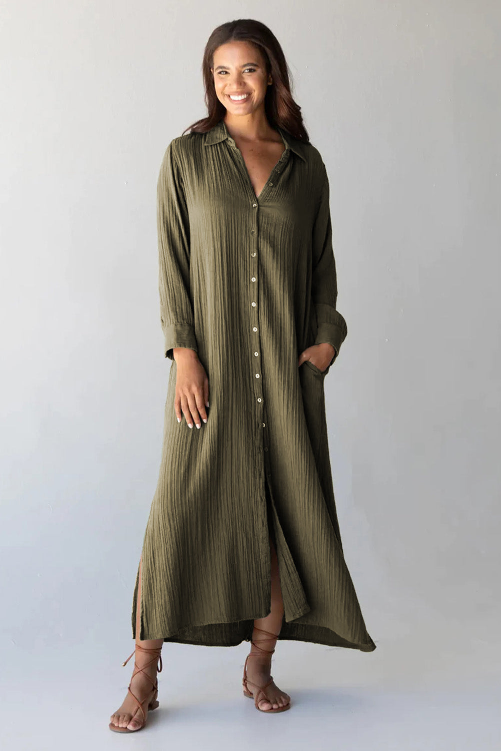 Green Pocketed Loose Maxi Dress