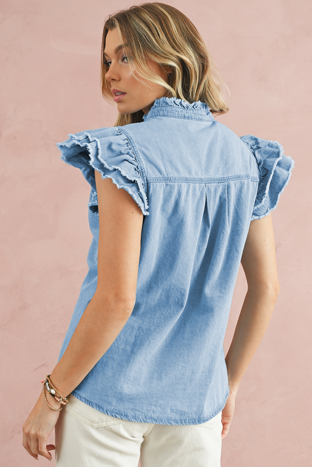 Beau Blue Frayed Denim Top