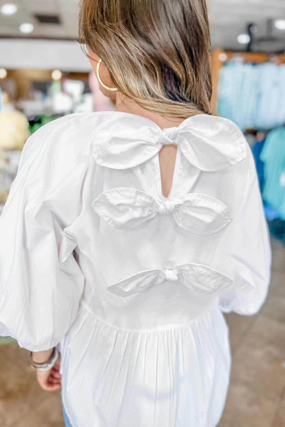 White Bow Knot Loose Fit Blouse