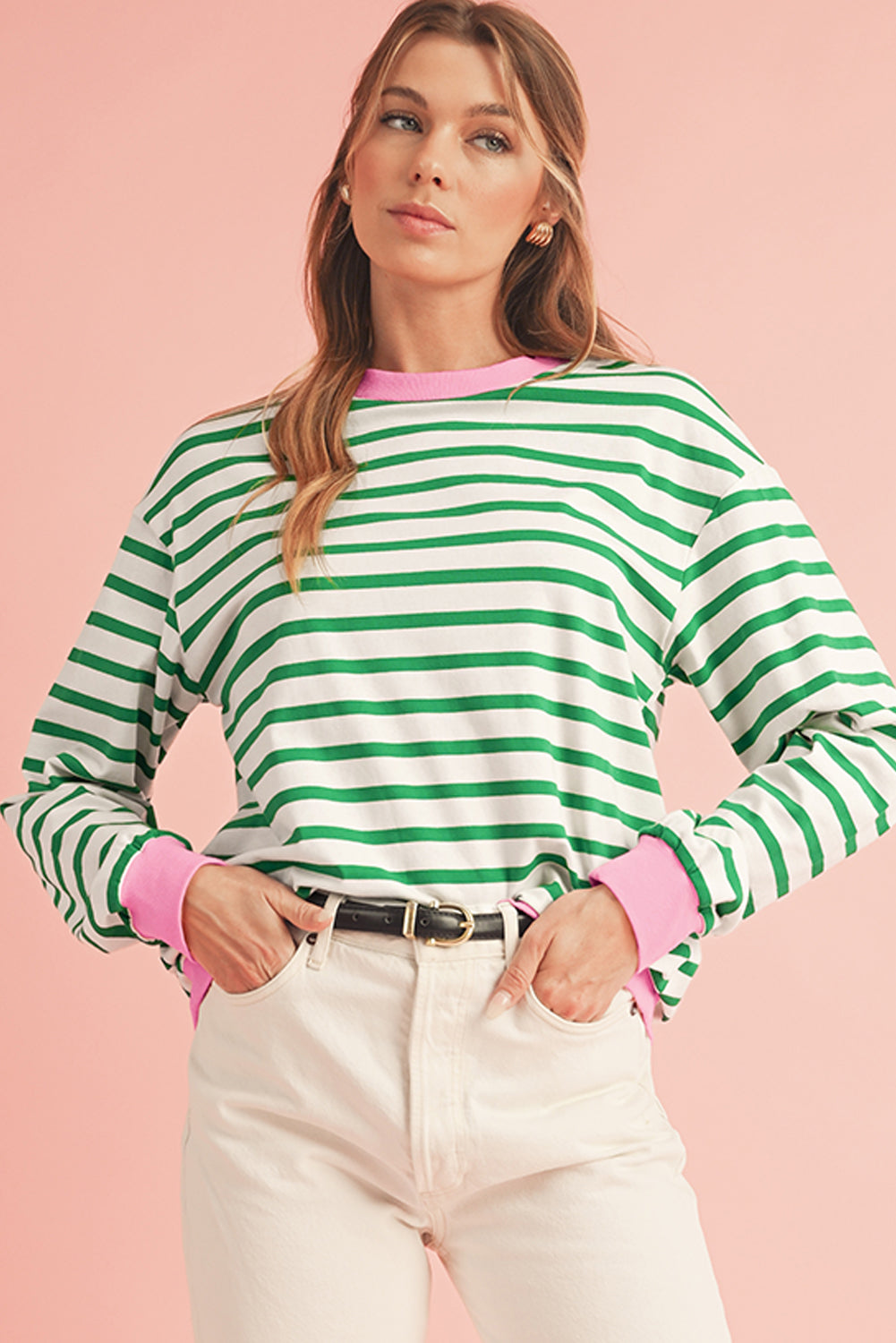 Bright Green Striped Top