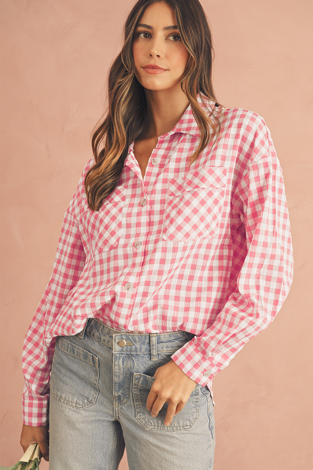 Pink Gingham Print Shirt