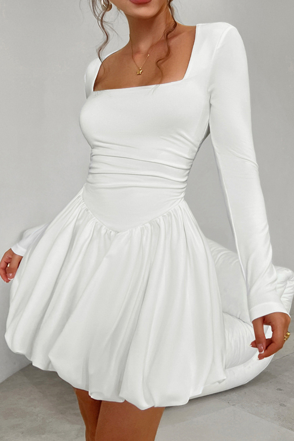 White Square Neck Mini Dress