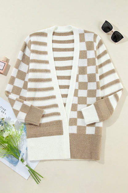 Beige Striped Knitted Cardigan