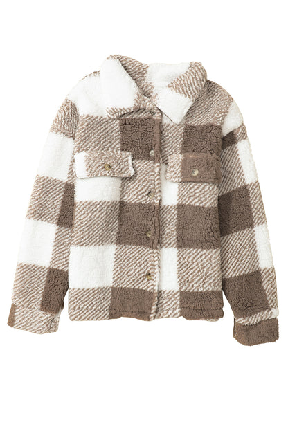 Khaki Plaid Sherpa Jacket