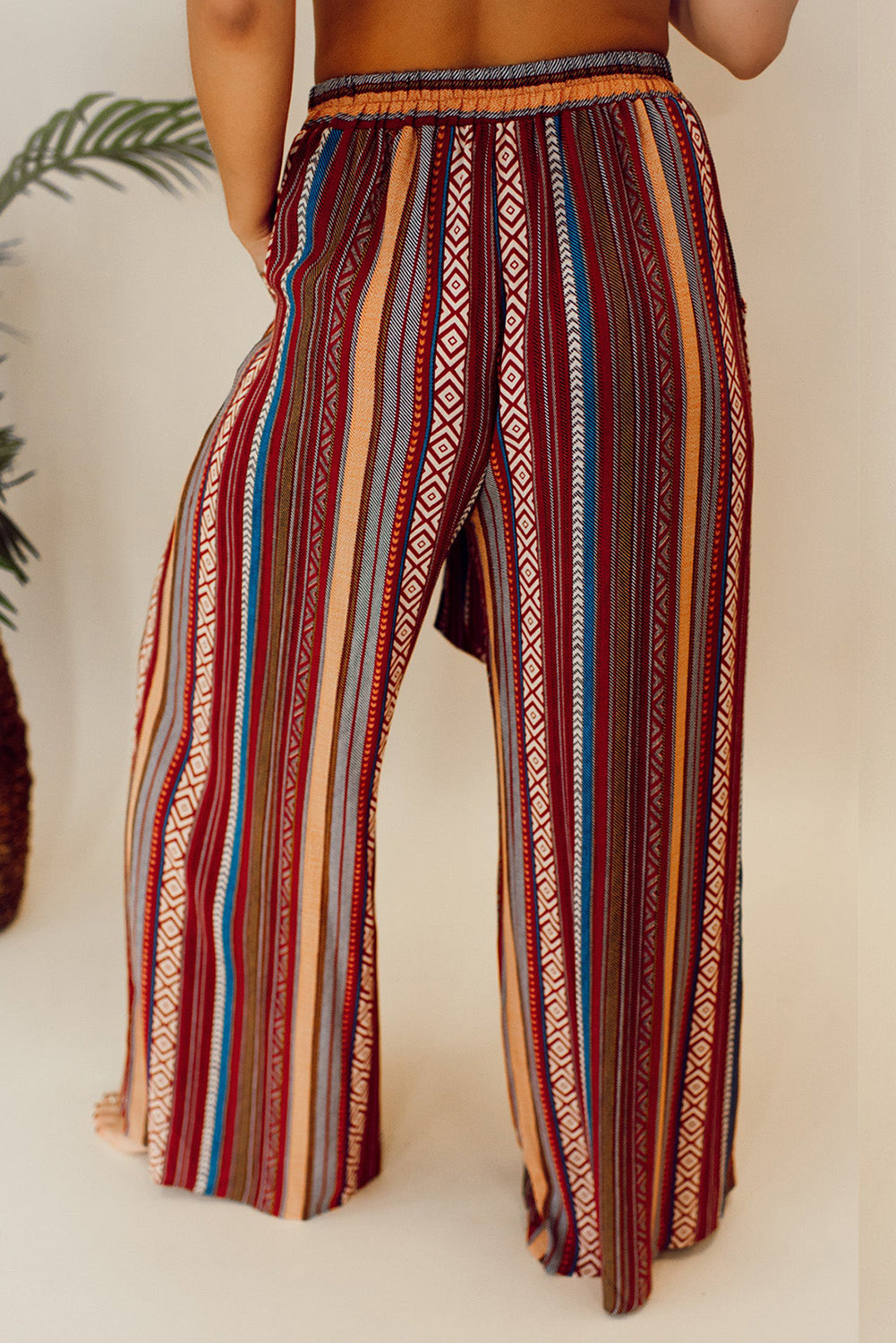 Red Boho Ethnic Striped Pants