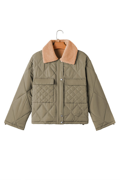 Plush Teddy Collar Jacket – Cozy, Quilted Design with Flap Pockets