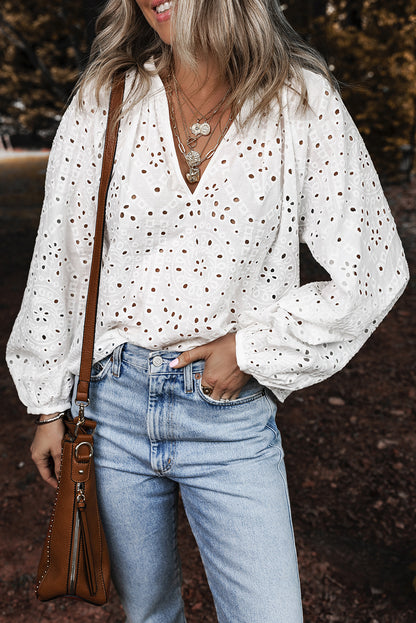 White Eyelet Embroidered Blouse